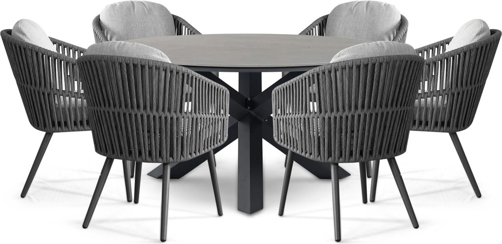Tuinset Ronde Tuintafel 6 personen 150 cm Rope Grijs Santika Furniture Santika