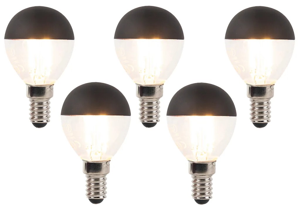 Set van 5 E14 dimbare LED filamentlamp kopspiegel P45 zwart 300 lm 2700K