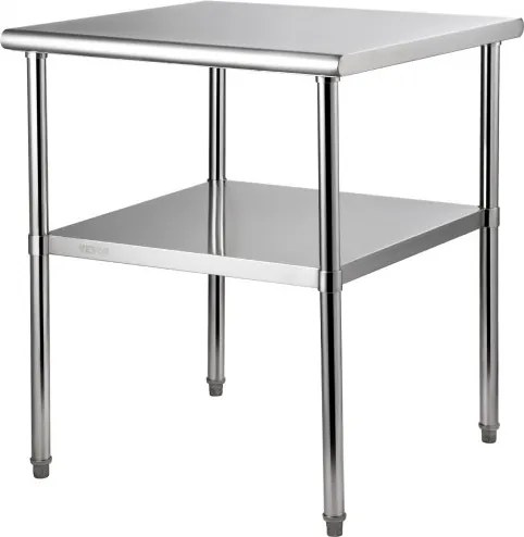 VEVOR Commerciële roestvrijstalen tafel 76,2 x 76,2 x 91,4 cm, roestvrijstalen werktafel met twee lagen, snijtafel gastro, draagvermogen 226 kg + 136 kg, commerciële keukentafel, voorbereidingstafel, keukenmeubilair