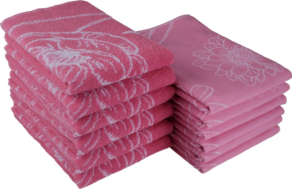 Keuken- & Theedoek bloem – set van 12 – roze