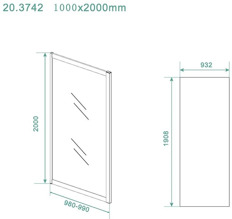 Mueller Manhattan zijwand voor douchedeur 100x200cm mat zwart