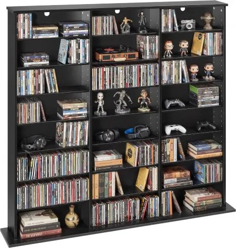 VEVOR dvd-rek met 24 vakken (8 niveaus), mediaplank, vrijstaand rek 142 x 22 x 130 cm, ruimtebesparend opbergrek voor cd's, dvd's, boeken, game discs, boekenplank voor woonkamer/thuiskantoor, zwart