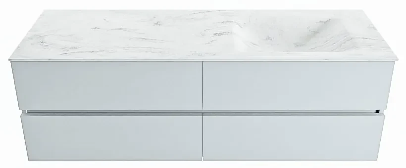 Mondiaz Vica DLux badmeubel 150cm clay 4 lades met wastafel opalo rechts zonder kraangat