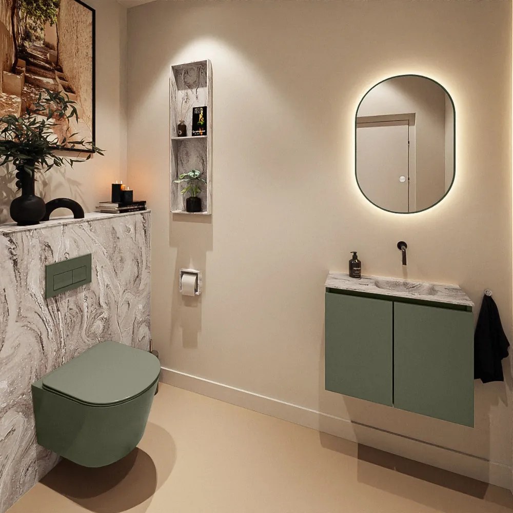 Mondiaz Ture DLux toiletmeubel 60cm army met wastafel glace rechts zonder kraangat