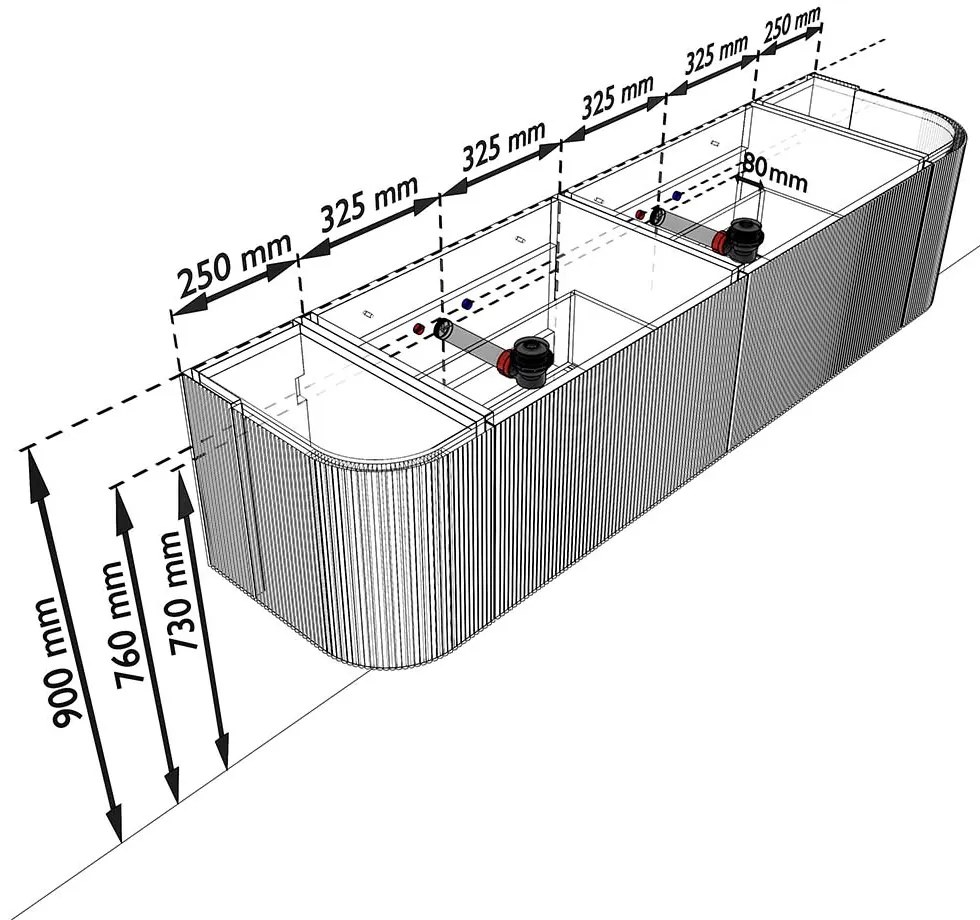 Mondiaz Kurve-dlux 180cm badmeubel ronding links/rechts shadow met 2 lades en deuren en wastafel leaf dubbel 2 kraangaten frappe