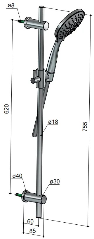 Hotbath Mate M270 glijstangset 75cm met 3s handdouche chroom