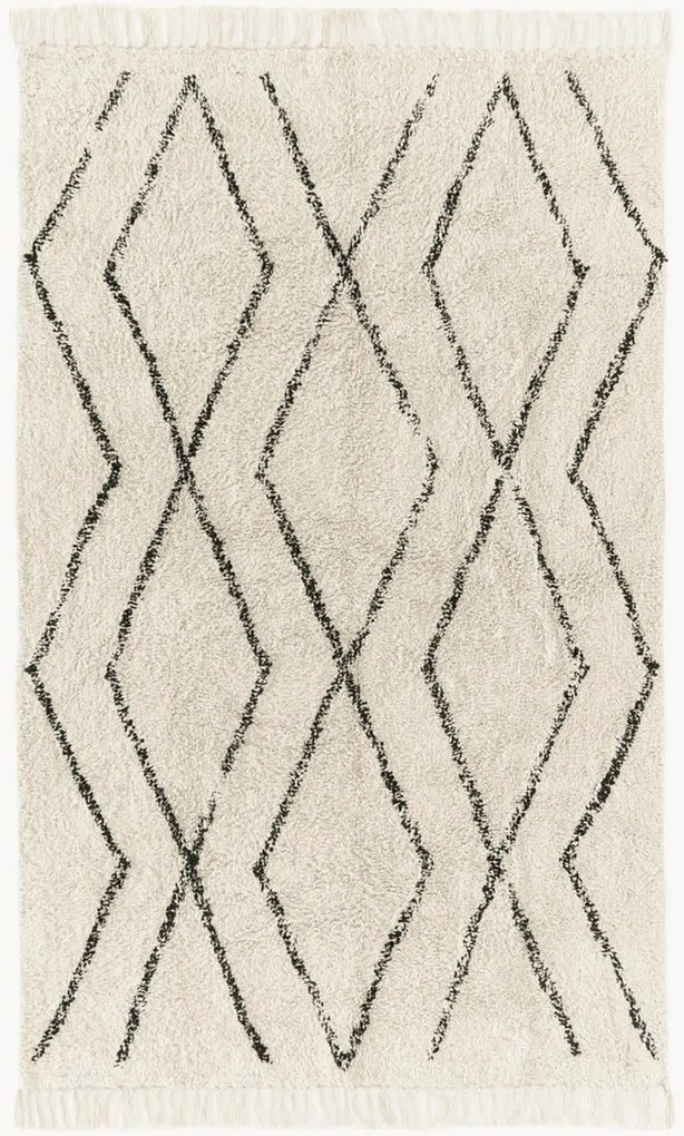 Handgetuft katoenen vloerkleed Bina met ruitjesmotief en franjes