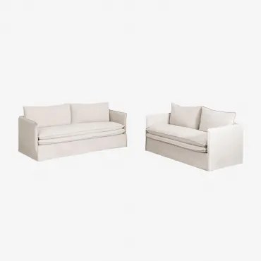 Grace Linnen- En Katoenen Woonkamer Set Met 2-zits- En 3-zitsbank Stof Beige - Sklum