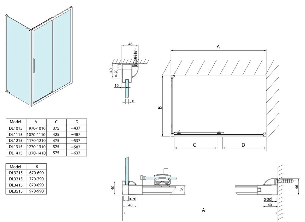 Polysan Lucis rechthoekige douchecabine met schuifdeur 140x80cm chroom