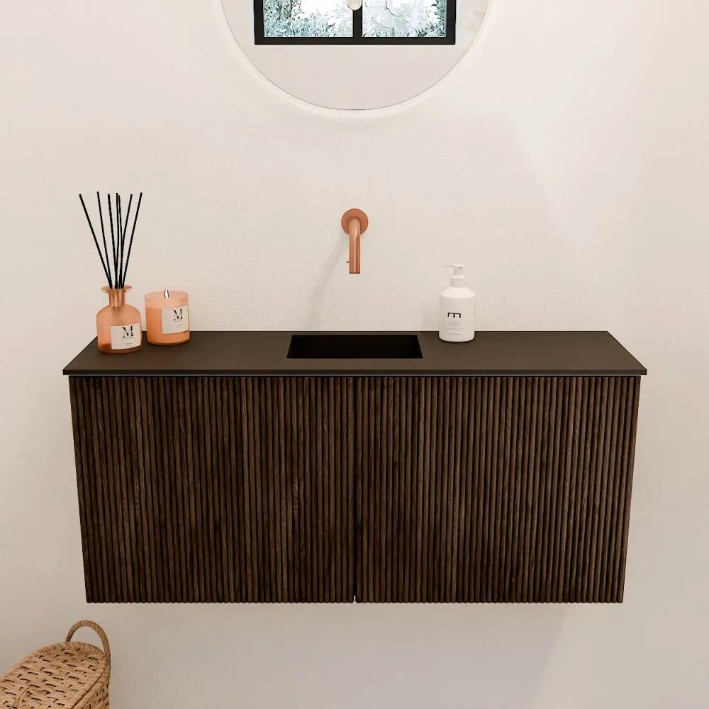 Mondiaz Joya 90cm toiletmeubel walnut met wastafel faye midden zonder kraangat urban