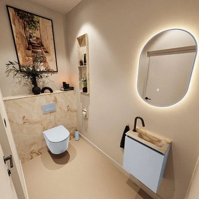 MONDIAZ TURE-DLUX 40cm toiletmeubel Clay. EDEN wastafel Frappe positie rechts. Met 1 kraangat. TUREDX40CLAR1FRA