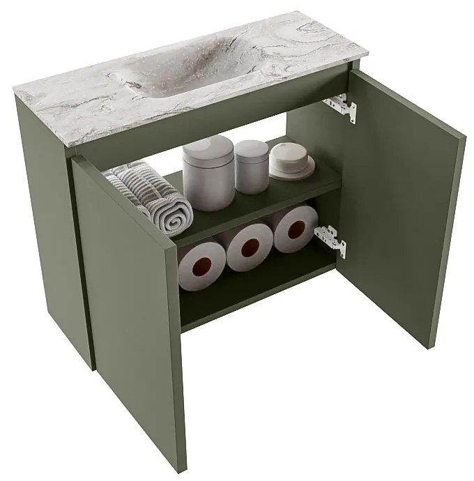 Mondiaz Ture DLux toiletmeubel 60cm army met wastafel glace midden zonder kraangat