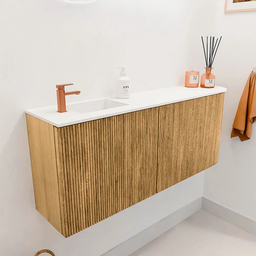 Mondiaz Joya 100cm toiletmeubel ronding rechts oak met wastafel faye links 1 kraangat talc