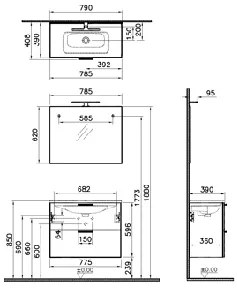 Vitra Mia badmeubelset 80cm inclusief wastafel en spiegel wit