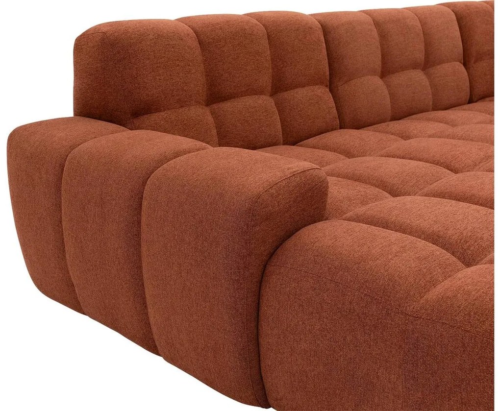 Goossens Excellent Bank Kubus - 30 X 30 Cm Stiksel bruin, stof, 1,5-zits, modern design met chaise longue links
