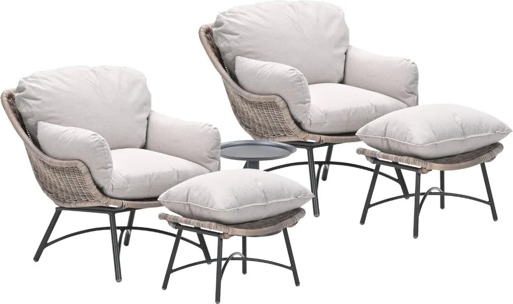 Garden Impressions Selene loungestoelen vintage willow - Tepa bijzettafel Ø50x48 cm