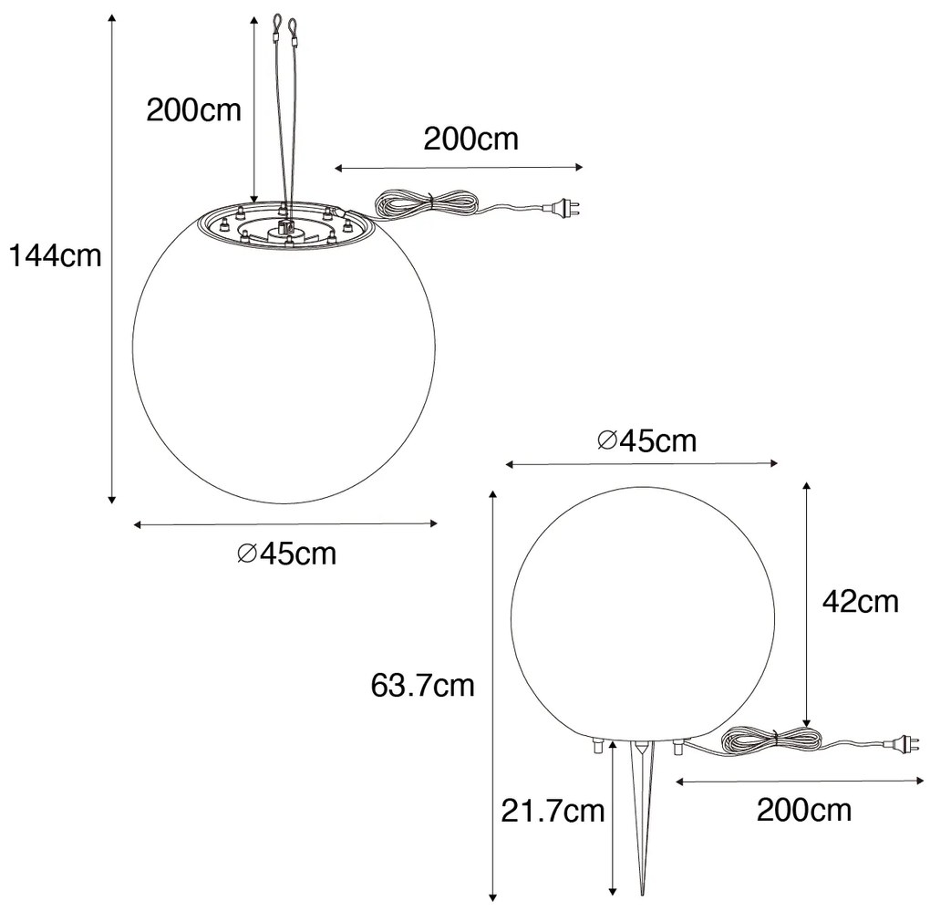 Smart buitenlamp met dimmer grijs 45 cm IP44 incl LED - Nura Modern E27 IP44 Buitenverlichting bol / globe / rond