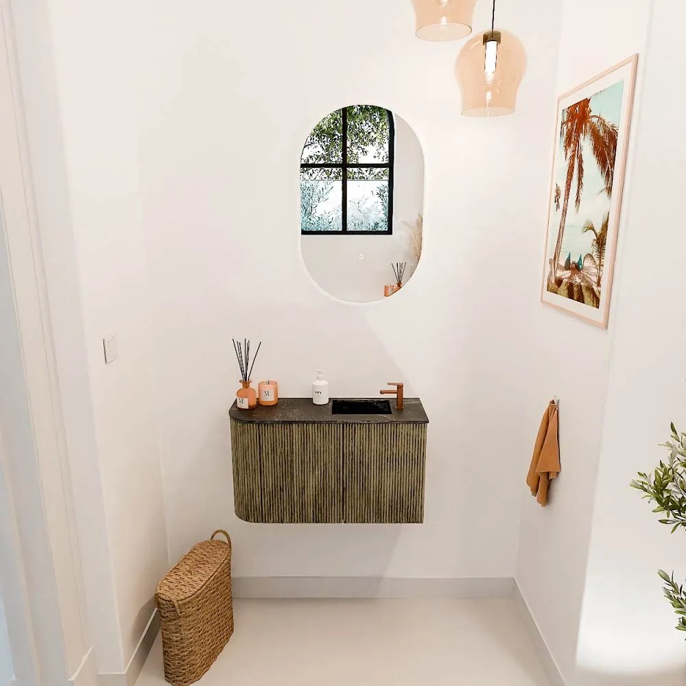 Mondiaz Joya DLux 70cm toiletmeubel ronding links dusk met wastafel faye rechts 1 kraangat lava