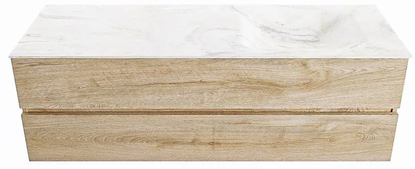 Mondiaz Vica DLux badmeubel 150cm washed oak 2 lades met wastafel ostra rechts 1 kraangat