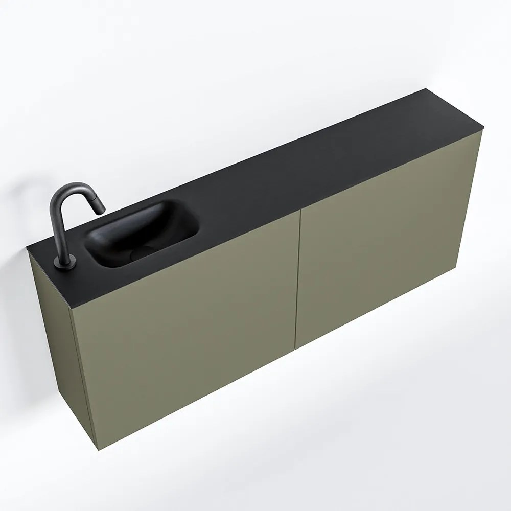 Zaro Polly toiletmeubel 120cm army met zwarte wastafel met kraangat links