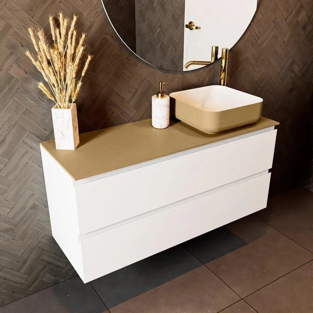 Mondiaz TOP 23 Topblad - 110x23.5x0.9cm - geschikt voor afdekplaat - Solid surface - Oro T23XIM49851Oro