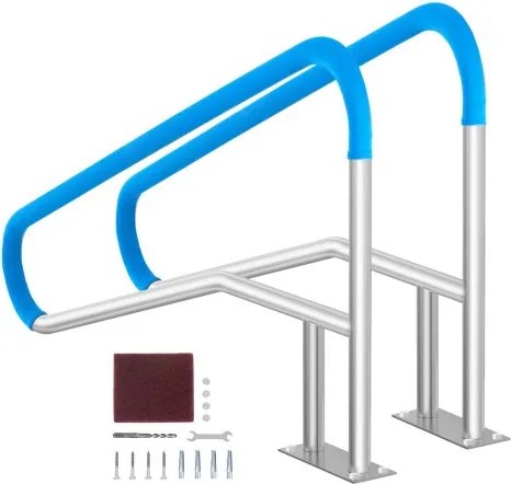 VEVOR zwembadleuning, 2 stuks, 1395 x 810 x 100 mm, zwembadinstap, roestvrij staal met voetplaat voor binnen- en buitenbaden, instaphulp, roestvrije handgreep met handgreepafdekking en accessoires voor spa's