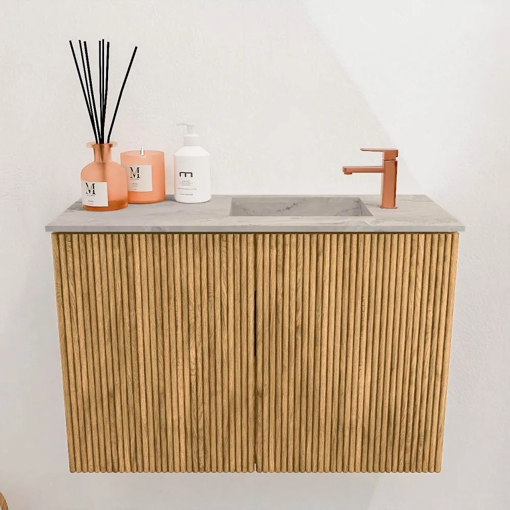 Mondiaz Joya DLux 60cm toiletmeubel oak met wastafel faye rechts 1 kraangat glace