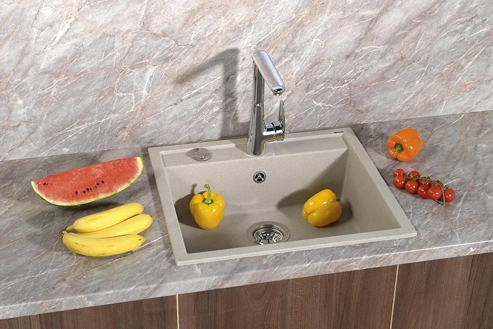 Sapho spoelbak 57x51cm met kraangat beige graniet