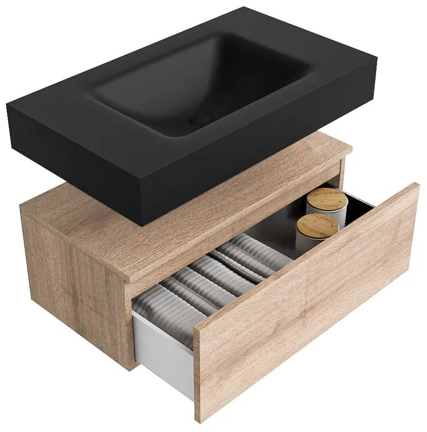 Zaro Alan badmeubel 80cm washed oak 1 lade met vrijhangende wastafel cloud midden 1 kraangat urban