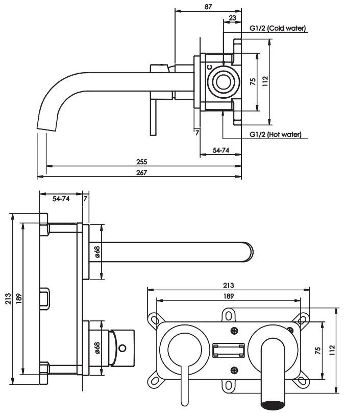 Brauer Black Edition ColdStart wastafelkraan inbouw gebogen uitloop en rozetten model E2 zwart mat