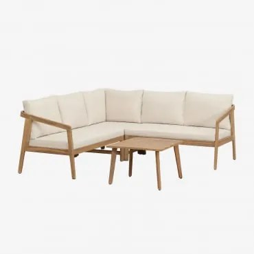 Tuinset Met Hoekbank En Bijzettafel In Acaciahout Kaela Lichte Acaciekleur & Stof Gardenia Wit - Sklum
