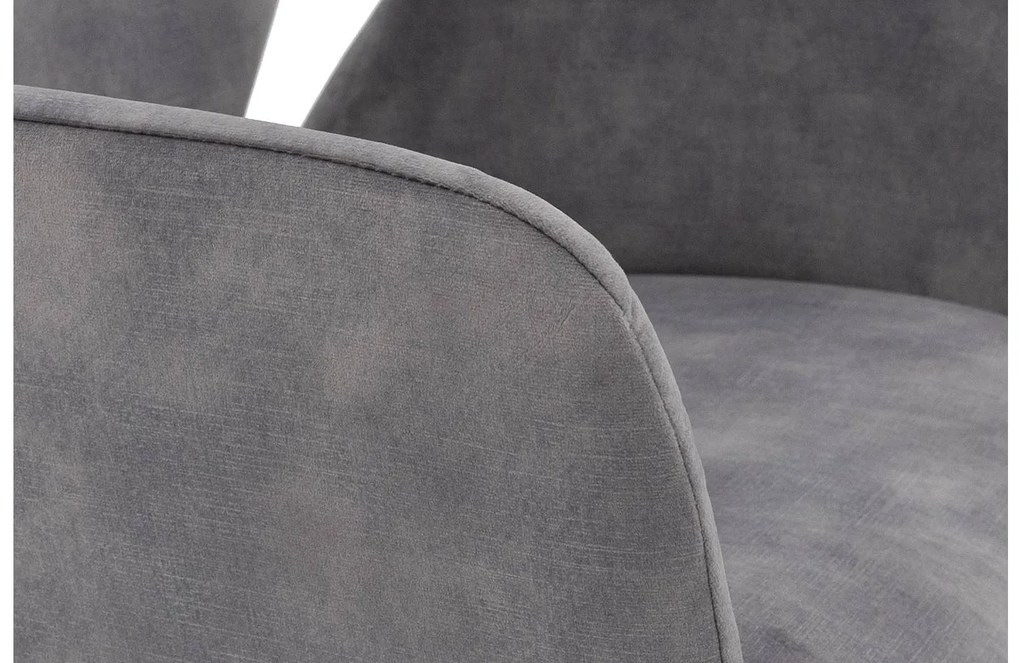 Goossens Eetkamerstoel Hera grijs velvet stof met armleuning, modern design