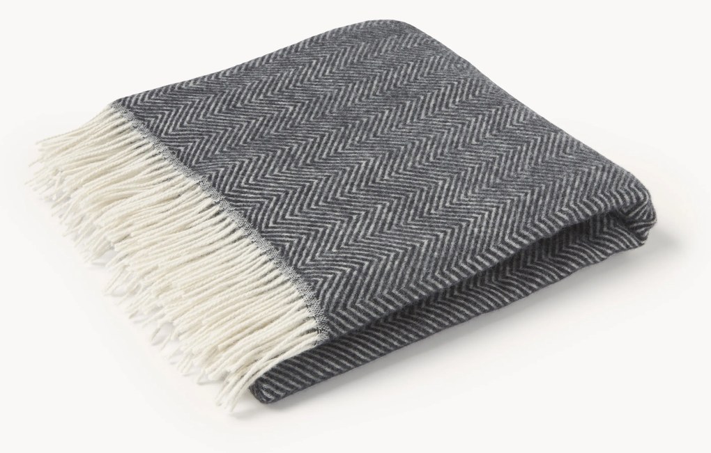 Wollen plaid Tyrol met visgraatpatroon en franjes