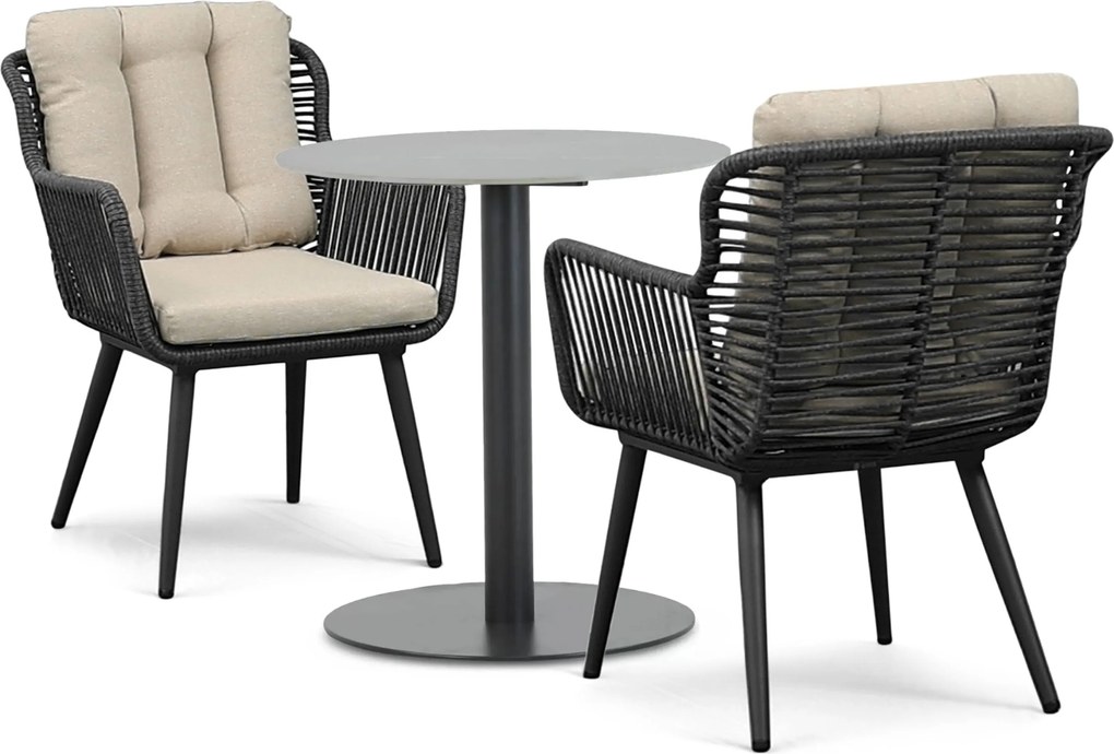 Tuinset Ronde Tuintafel 2 personen 70 cm Rope Grijs  Coco Custa/Como