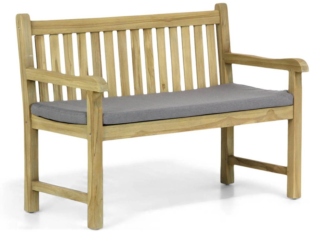 Tuinbank teak 120 cm incl. kussen antraciet Teak Old teak greywash Garden Collections Preston incl. kussen antraciet