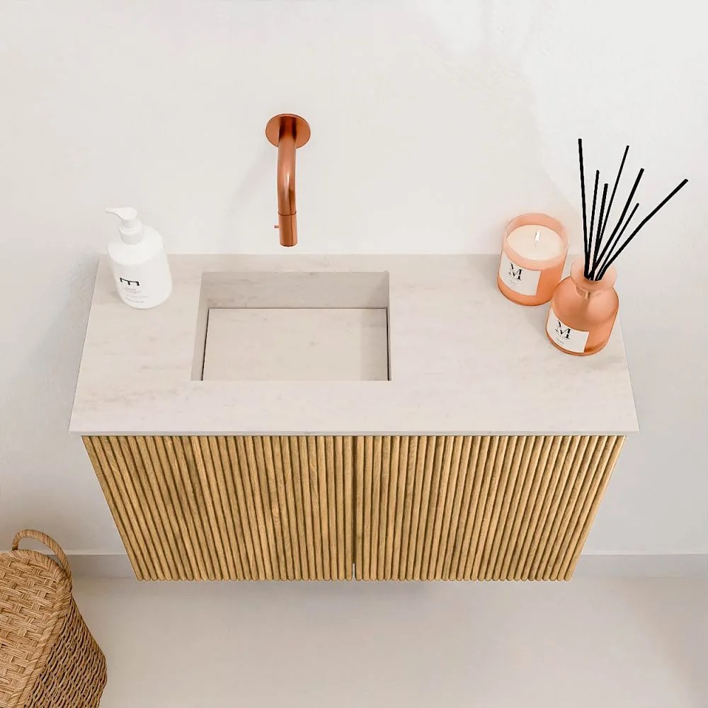 Mondiaz Joya DLux 60cm toiletmeubel oak met wastafel faye links zonder kraangat meli