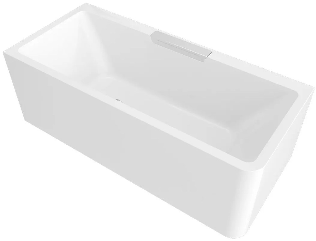 Polysan Monolith Cascata links half vrijstaand bad met RVS waterval uitloop 180x80cm