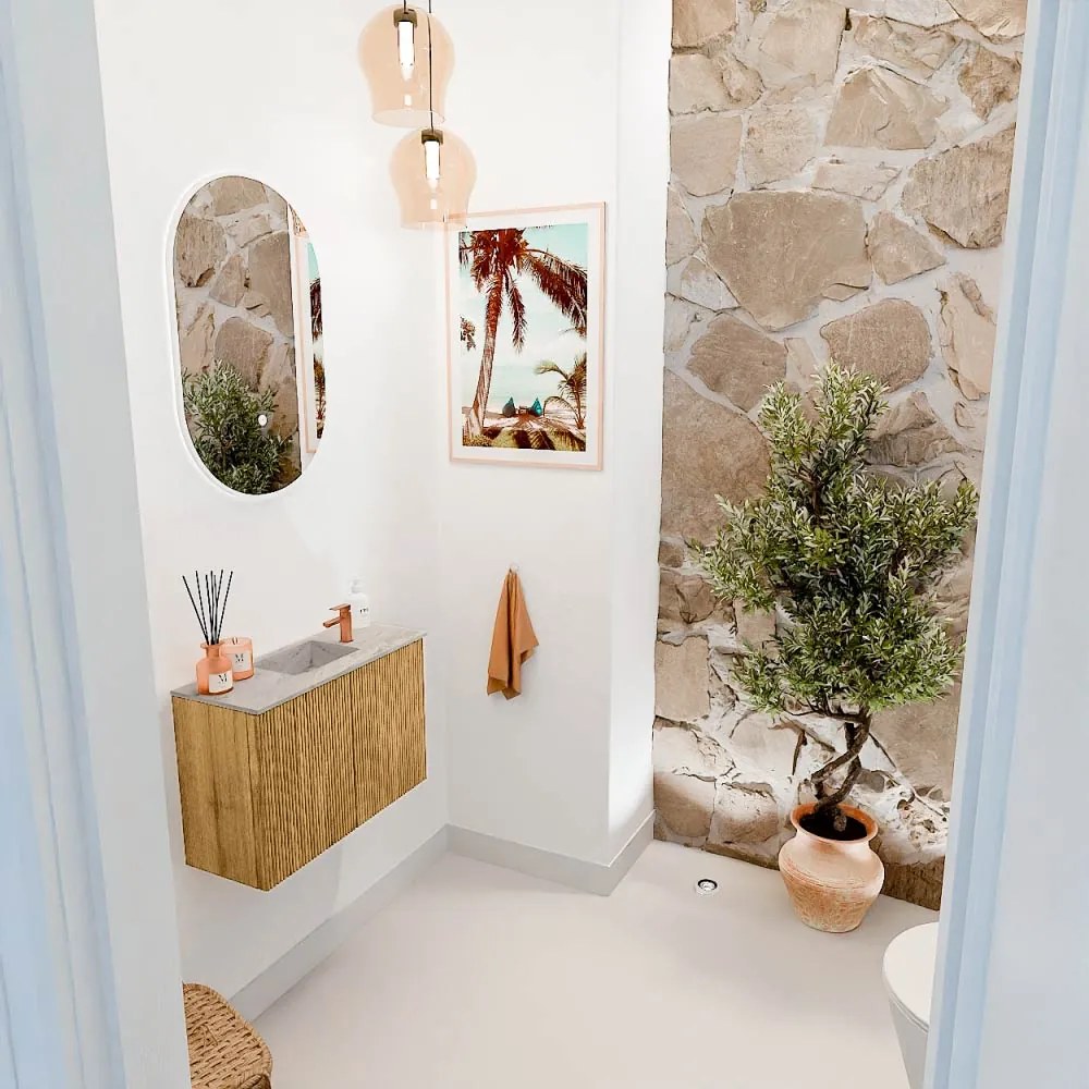 Mondiaz Joya DLux 60cm toiletmeubel oak met wastafel faye midden 1 kraangat glace