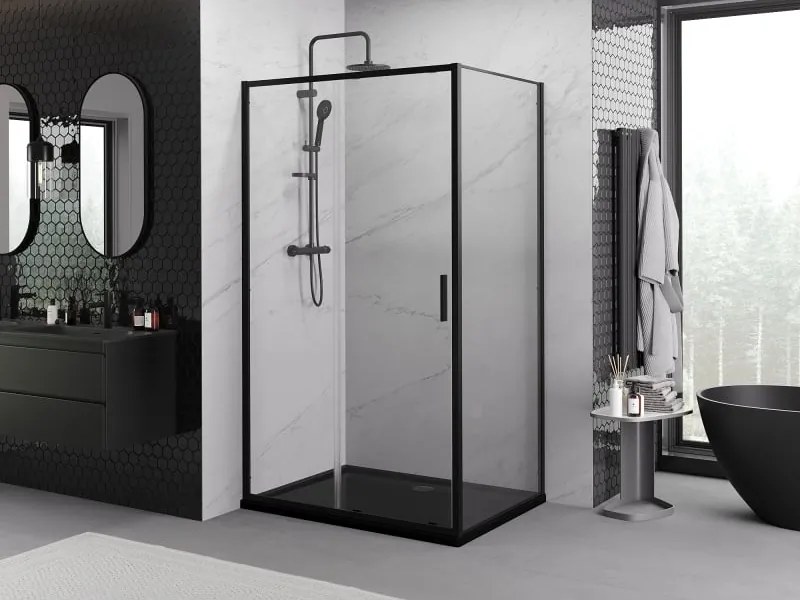 Mexen Exo schuifdouchecabine 100 x 80 cm, transparant, zwart - 8151-100-080-70-00
