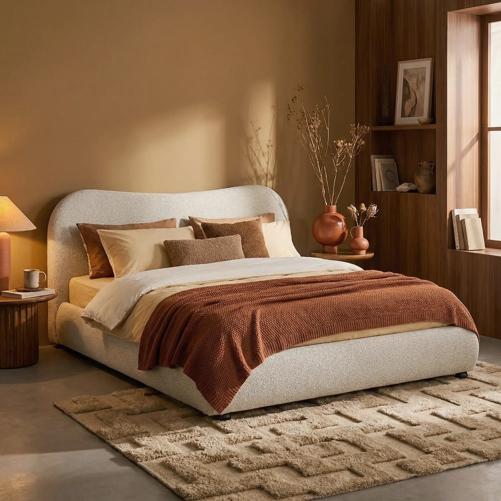 Bedframe Creme Stof Met Organisch Hoofdbord 160x200 Cm