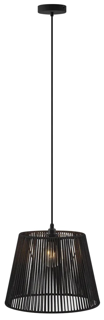 Buiten hanglamp zwart met zwarte kap van touw IP44 - Cava Jayla