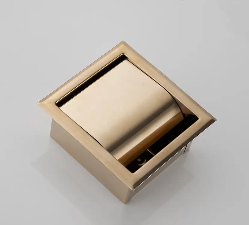 Saniclear Brass inbouw toiletrol houder met klep geborsteld messing - mat goud