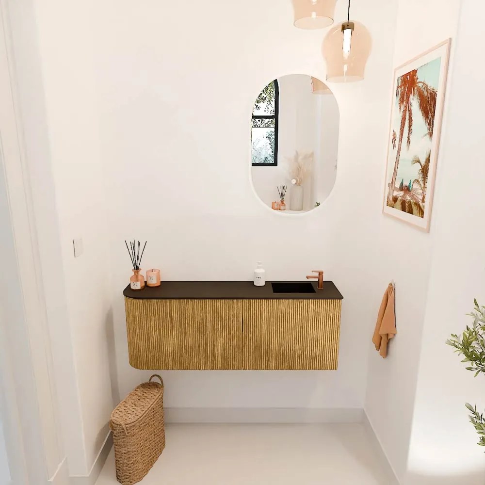 Mondiaz Joya 110cm toiletmeubel ronding links oak met wastafel faye rechts 1 kraangat urban