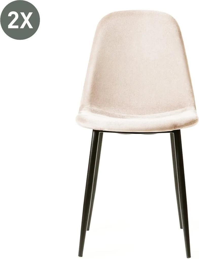 Urban Lifestyle | Set van 2 eetkamerstoelen Rosa hoogte 88.5 cm x breedte 44 cm x diepte 52 cm x zithoogte beige eetkamerstoelen velours, metaal meubels stoelen & fauteuils