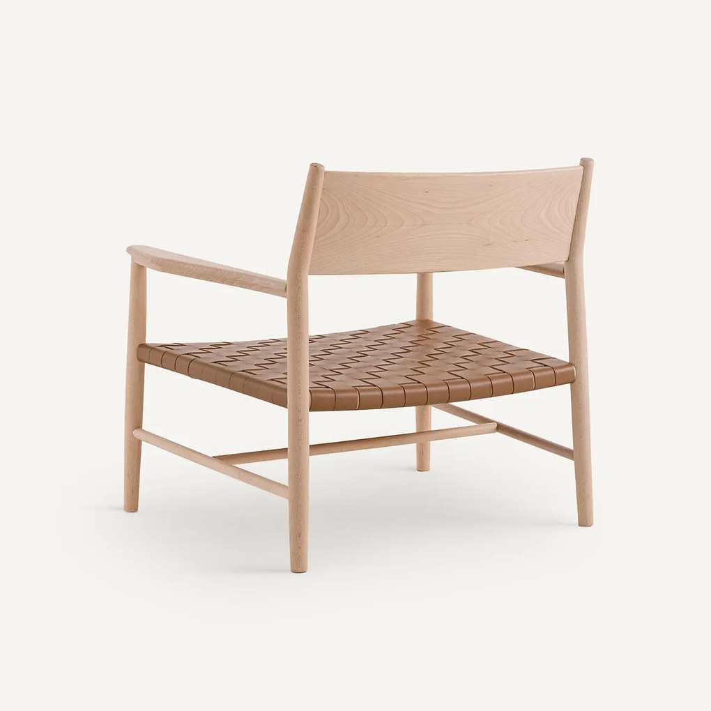 Fauteuil in massief beukenhout en leren riemen, Milda