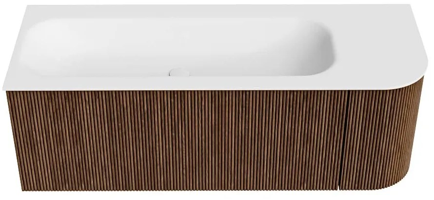Mondiaz Kurve 125cm badmeubel ronding rechts walnut met 1 lade en deur en wastafel big medium links zonder kraangat