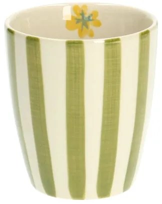 Beker, steengoed, groen gestreept, Ø 7,5 cm