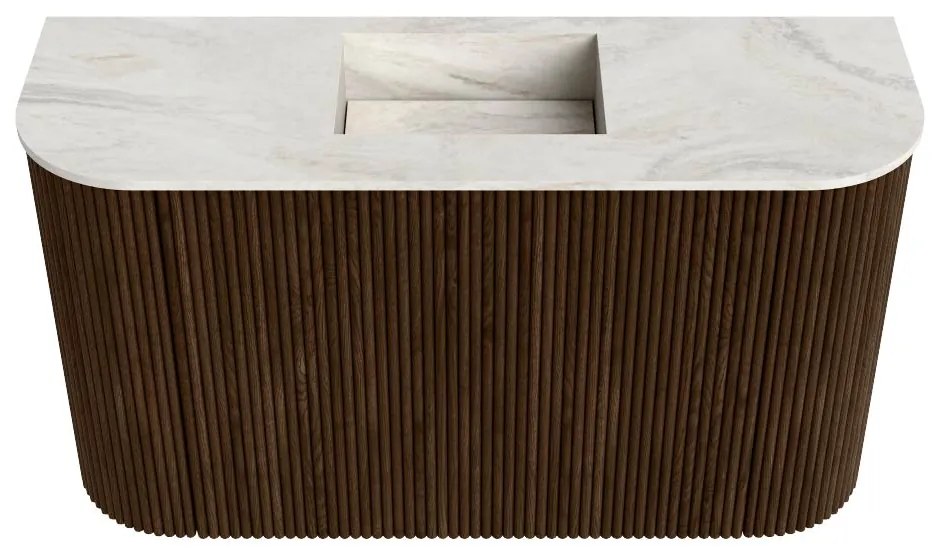 Mondiaz Joya DLux 75cm toiletmeubel ronding links/rechts walnut met wastafel faye midden zonder kraangat ostra