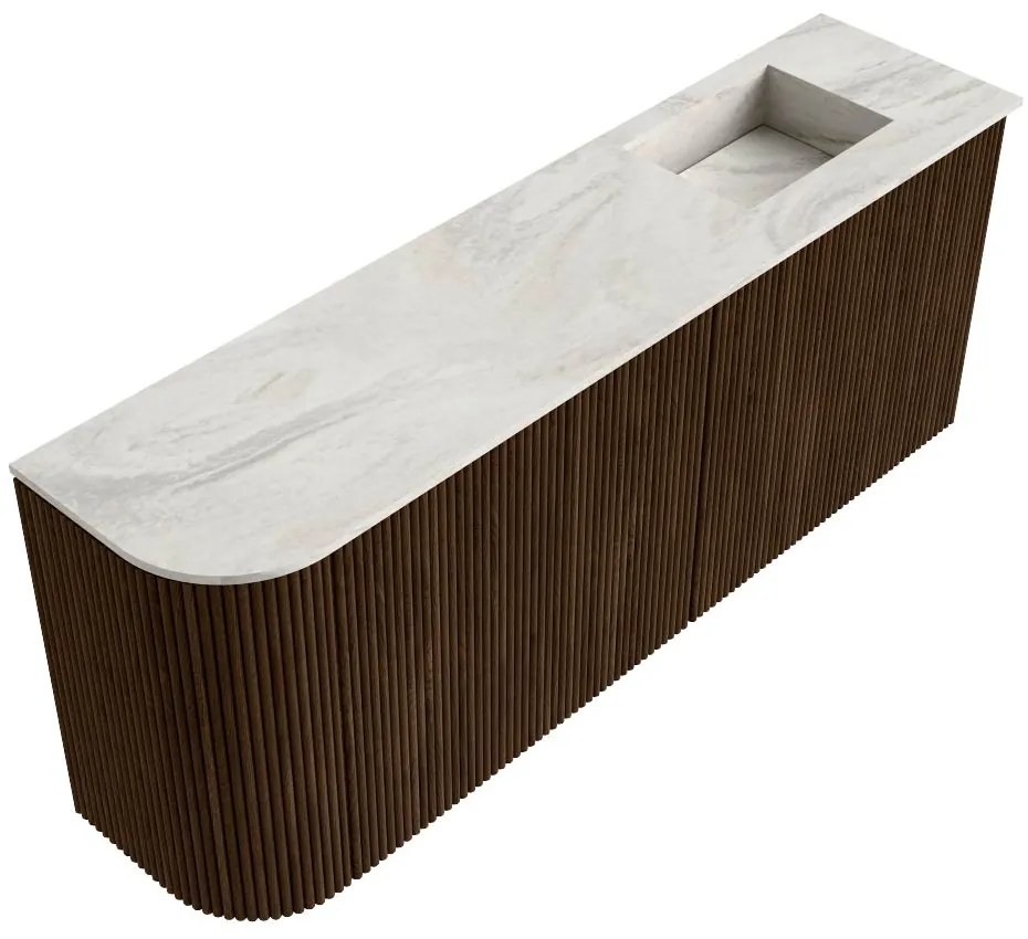 Mondiaz Joya DLux 100cm toiletmeubel ronding links walnut met wastafel faye rechts zonder kraangat ostra