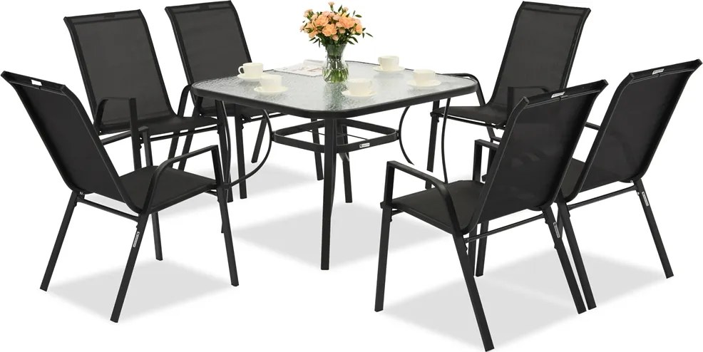 Modena/Bitonto zwarte tuintafel voor 6 personen met Garden Point vierkante tafel